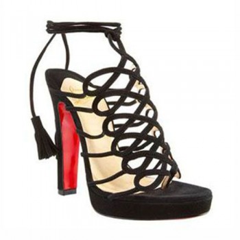 Replica Christian Louboutin Tasseled 120mm Sandals Black Cheap Fake Shoes