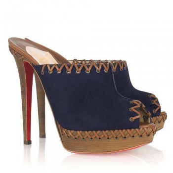 Replica Christian Louboutin Sablina 140mm Sandals Navy Cheap Fake Shoes