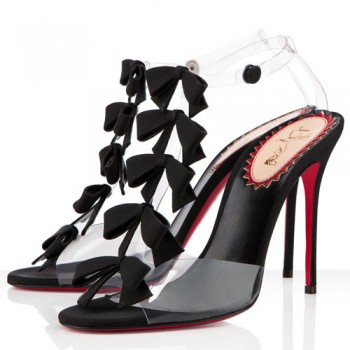 Replica Christian Louboutin Bow Bow 100mm Sandals Black Cheap Fake Shoes