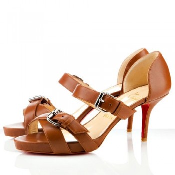 Replica Christian Louboutin Atalanta 80mm Sandals Cognac Cheap Fake Shoes