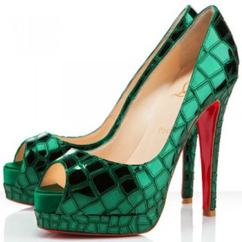 Replica Christian Louboutin Sobek 100mm Peep Toe Pumps Green Cheap Fake Shoes