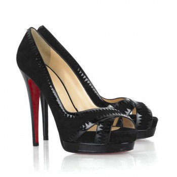 Replica Christian Louboutin Very Jaws 140mm Peep Toe Pumps Black Cheap Fake Shoes