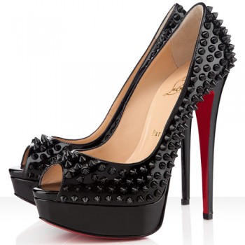 Replica Christian Louboutin Lady Peep Spikes 140mm Peep Toe Pumps Black Cheap Fake Shoes