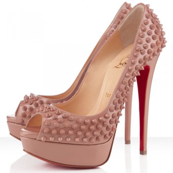 Replica Christian Louboutin Lady Peep Spikes 140mm Peep Toe Pumps Nude Cheap Fake Shoes