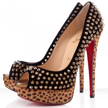 Replica Christian Louboutin Lady Peep Spikes 140mm Peep Toe Pumps Black Cheap Fake Shoes