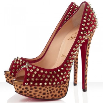 Replica Christian Louboutin Lady Peep Spikes 140mm Peep Toe Pumps Red Cheap Fake Shoes