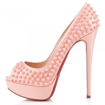 Replica Christian Louboutin Lady Peep Spikes 140mm Peep Toe Pumps Baby Pink Cheap Fake Shoes