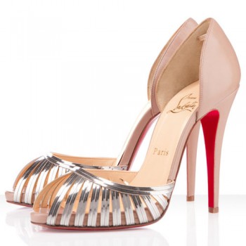 Replica Christian Louboutin Corpus 120mm Peep Toe Pumps Beige Cheap Fake Shoes