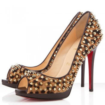 Replica Christian Louboutin Yolanda Spikes 120mm Peep Toe Pumps Leopard Cheap Fake Shoes