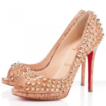 Replica Christian Louboutin Yolanda Spikes 120mm Peep Toe Pumps Natural Cheap Fake Shoes