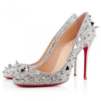 Replica Christian Louboutin Fifi Strass 100mm Pumps Silver Cheap Fake Shoes