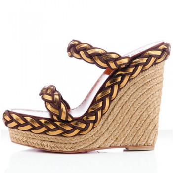 Replica Christian Louboutin Cadena Tresse 140mm Wedges Brown Cheap Fake Shoes