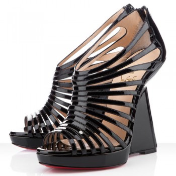 Replica Christian Louboutin Disqueen 120mm Wedges Black Cheap Fake Shoes
