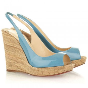 Replica Christian Louboutin Jean Paul 120mm Wedges Light Blue Cheap Fake Shoes