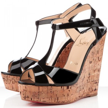 Replica Christian Louboutin Marina Liege 140mm Wedges Black Cheap Fake Shoes