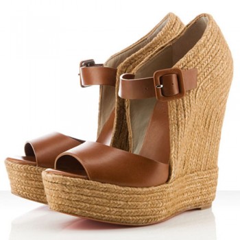 Replica Christian Louboutin Praia Espadrille 140mm Wedges Brown Cheap Fake Shoes