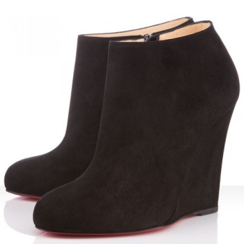 Replica Christian Louboutin Belle Zeppa 100mm Ankle Boots Black Cheap Fake Shoes