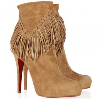 Replica Christian Louboutin Rom 120mm Ankle Boots Camel Cheap Fake Shoes