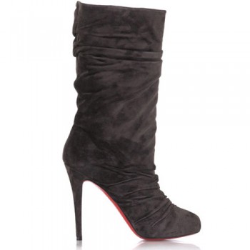 Replica Christian Louboutin Velours Scrunch 100mm Boots Chocolate Cheap Fake Shoes