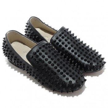 Replica Christian Louboutin Rolling Spikes Loafers Black Cheap Fake Shoes