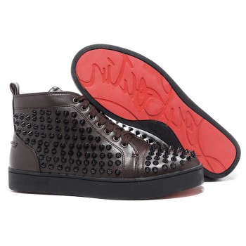 Replica Christian Louboutin Louis Spikes Sneakers Chocolate Cheap Fake Shoes