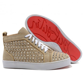 Replica Christian Louboutin Louis Silver Spikes Sneakers Beige Cheap Fake Shoes