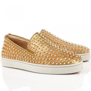 Replica Christian Louboutin Roller Boat Loafers Gold Cheap Fake Shoes
