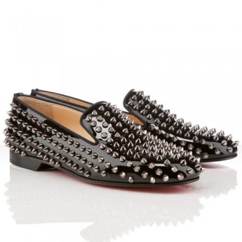 Replica Christian Louboutin Rollerboy Spikes Loafers Black Cheap Fake Shoes