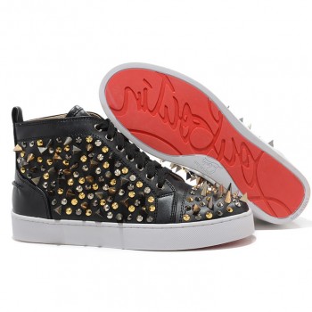 Replica Christian Louboutin Louis Spikes Sneakers Black Cheap Fake Shoes