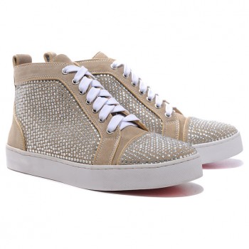 Replica Christian Louboutin Louis Rhinestones Sneakers Taupe Cheap Fake Shoes