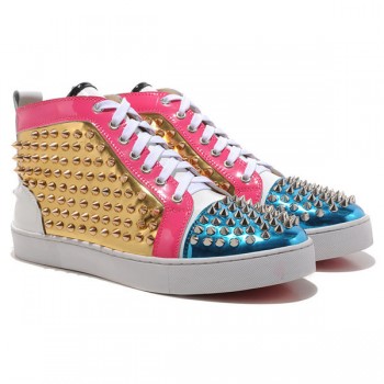 Replica Christian Louboutin Louis Spikes Sneakers Blue Cheap Fake Shoes