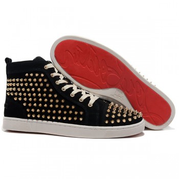 Replica Christian Louboutin Louis Gold Spikes Sneakers Black Cheap Fake Shoes