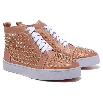 Replica Christian Louboutin Louis Gold Spikes Sneakers Taupe Cheap Fake Shoes