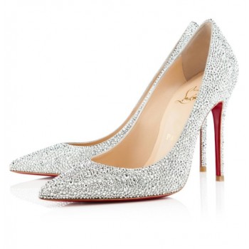 Replica Christian Louboutin Decollete 554 Strass 100mm Pumps Silver Cheap Fake Shoes