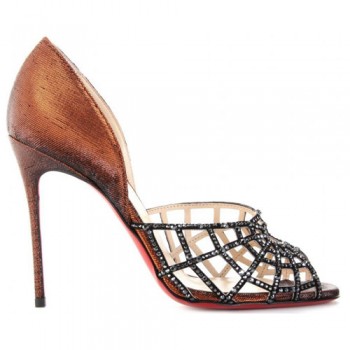 Replica Christian Louboutin Aranea 100mm Peep Toe Pumps Brown Cheap Fake Shoes