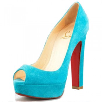 Replica Christian Louboutin Bambou 140mm Peep Toe Pumps Blue Cheap Fake Shoes