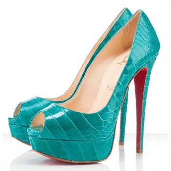 Replica Christian Louboutin Lady 140mm Peep Toe Pumps Jade Cheap Fake Shoes