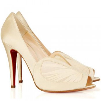 Replica Christian Louboutin Papilipi 100mm Peep Toe Pumps White Cheap Fake Shoes