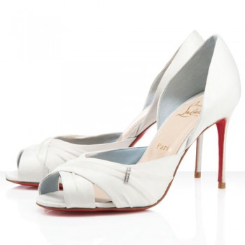Replica Christian Louboutin Tres Ophrah 80mm Peep Toe Pumps Off White Cheap Fake Shoes