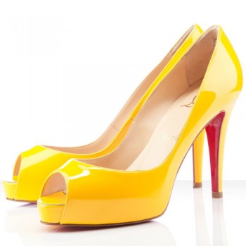 Replica Christian Louboutin Very Prive 100mm Peep Toe Pumps Yellow Cheap Fake Shoes