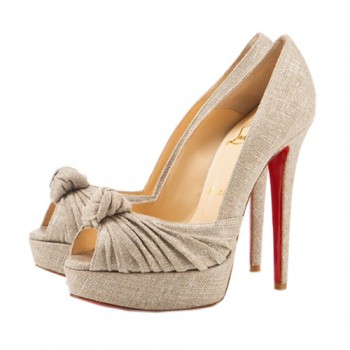 Replica Christian Louboutin Greissimo 140mm Peep Toe Pumps Taupe Cheap Fake Shoes