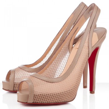 Replica Christian Louboutin Canne A Peche 120mm Slingbacks Beige Cheap Fake Shoes