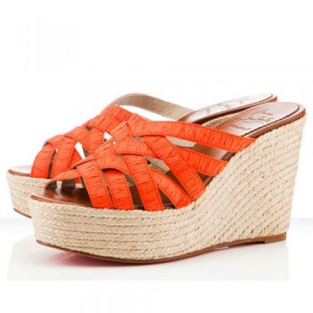 Replica Christian Louboutin Crepon 100mm Wedges Orange Cheap Fake Shoes