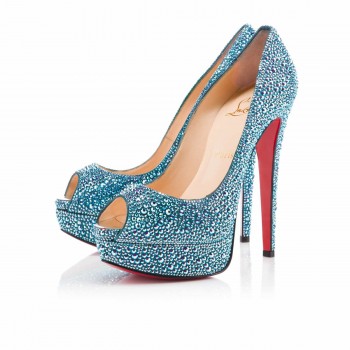 Replica Christian Louboutin Lady Peep Stras 140mm Special Occasion Saphir Cheap Fake Shoes