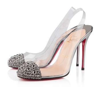 Replica Christian Louboutin Epoca 100mm Slingbacks Silver Cheap Fake Shoes