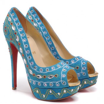 Replica Christian Louboutin Bollywoody 140mm Peep Toe Pumps Blue Cheap Fake Shoes