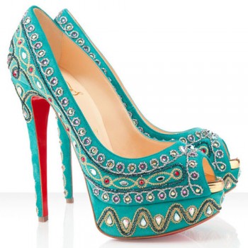 Replica Christian Louboutin Bollywoody 140mm Peep Toe Pumps Turquoise Cheap Fake Shoes