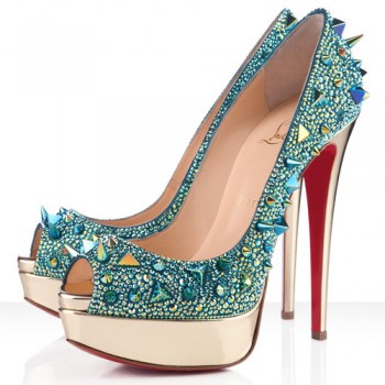 Replica Christian Louboutin Very Mix 140mm Peep Toe Pumps Green Cheap Fake Shoes