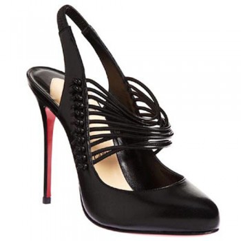 Replica Christian Louboutin Mille Cordes 100mm Slingbacks Black Cheap Fake Shoes