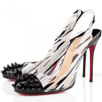 Replica Christian Louboutin Epoca 100mm Slingbacks Black/White Cheap Fake Shoes